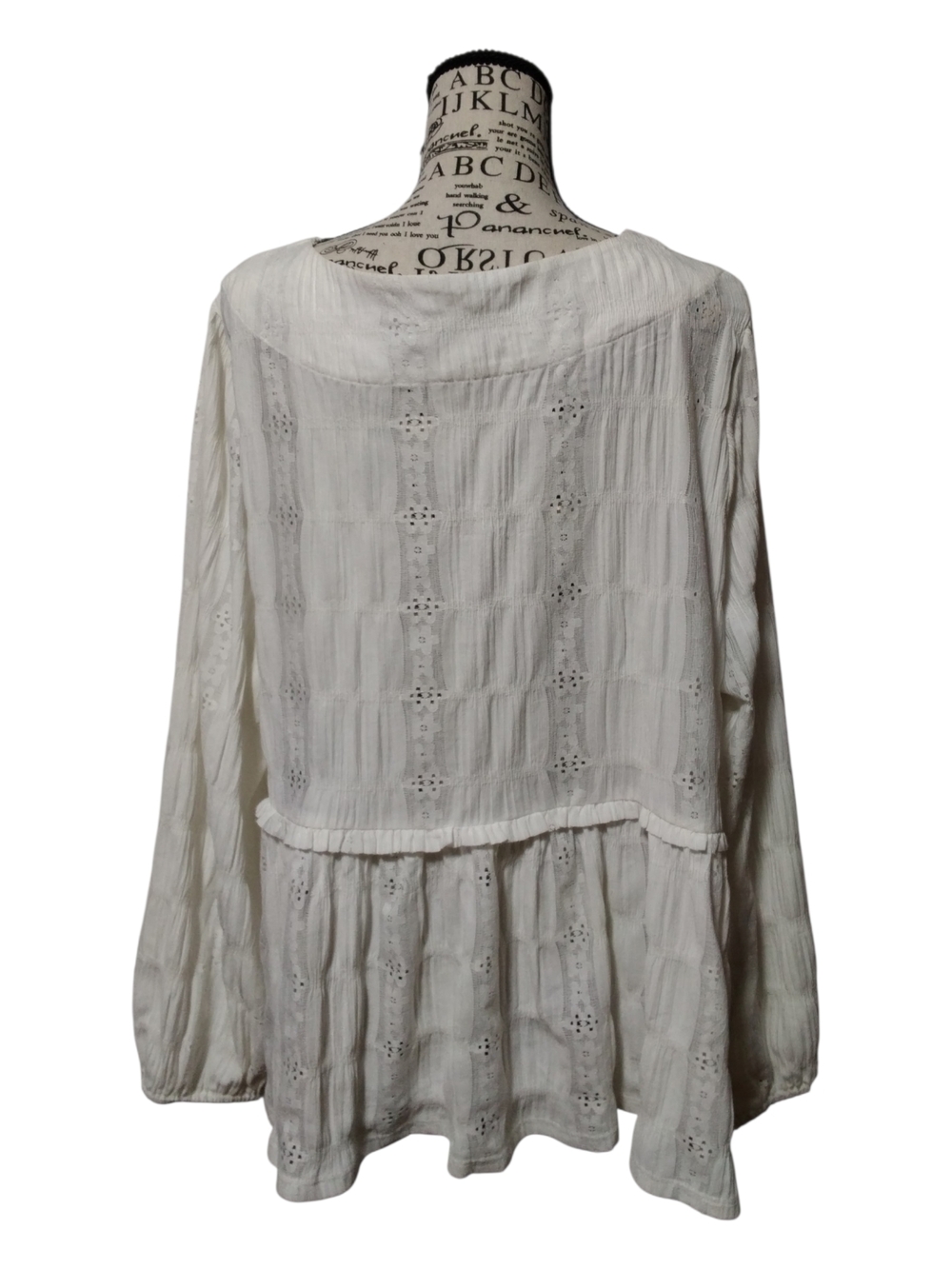 FRYE AND CO. Ivory White Boho Eyelet Peasant Blouse Size 2X - Picture 2 of 3